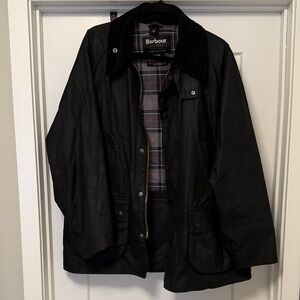 Barbour Bedale Black Waxed Cotton Field Jacket with Cord Collar
